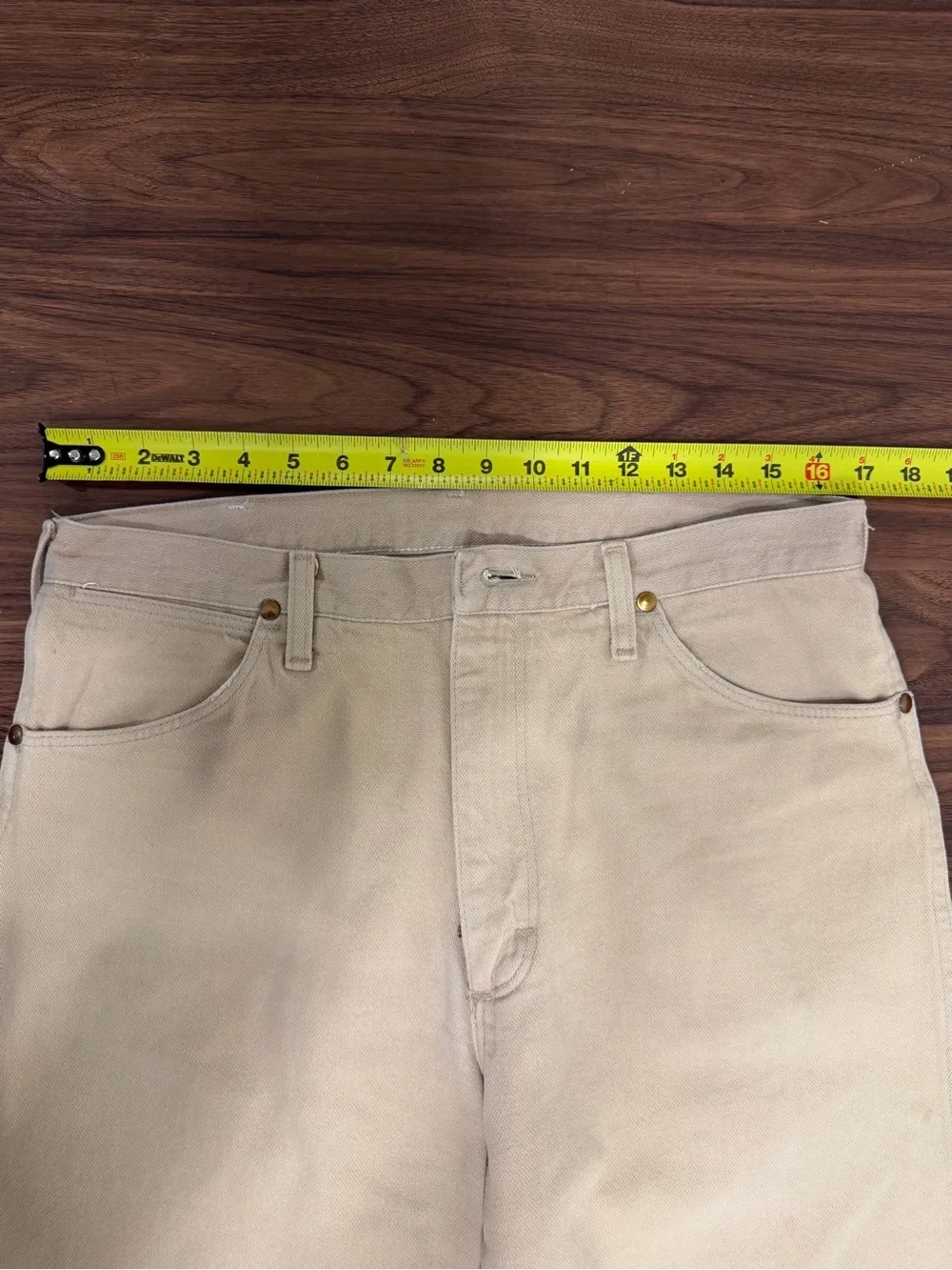 Vintage Wrangler USA Made Cream Denim Straight Jeans 34x32 Western Cowboy